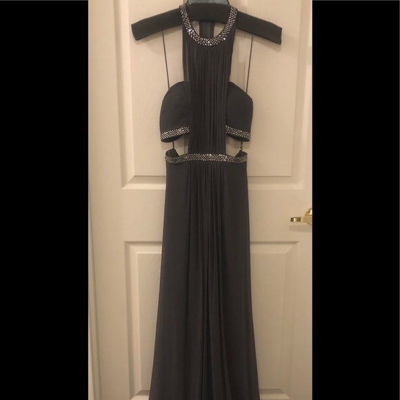 Grey Beaded Layer Cutout Gown (Rhinestones) - Picture 4 of 14